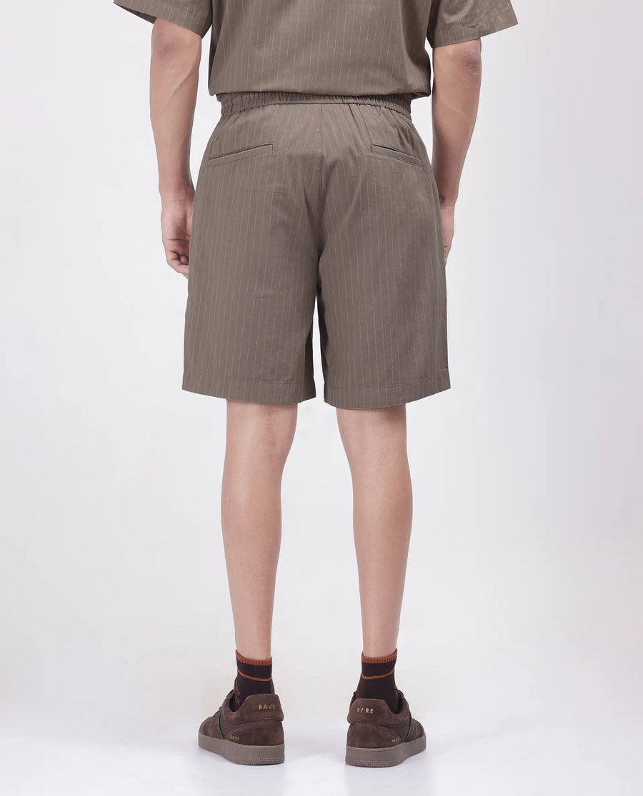Rare Rabbit Men's Habar Beige Cotton Striped Print Oversized Fit Shorts