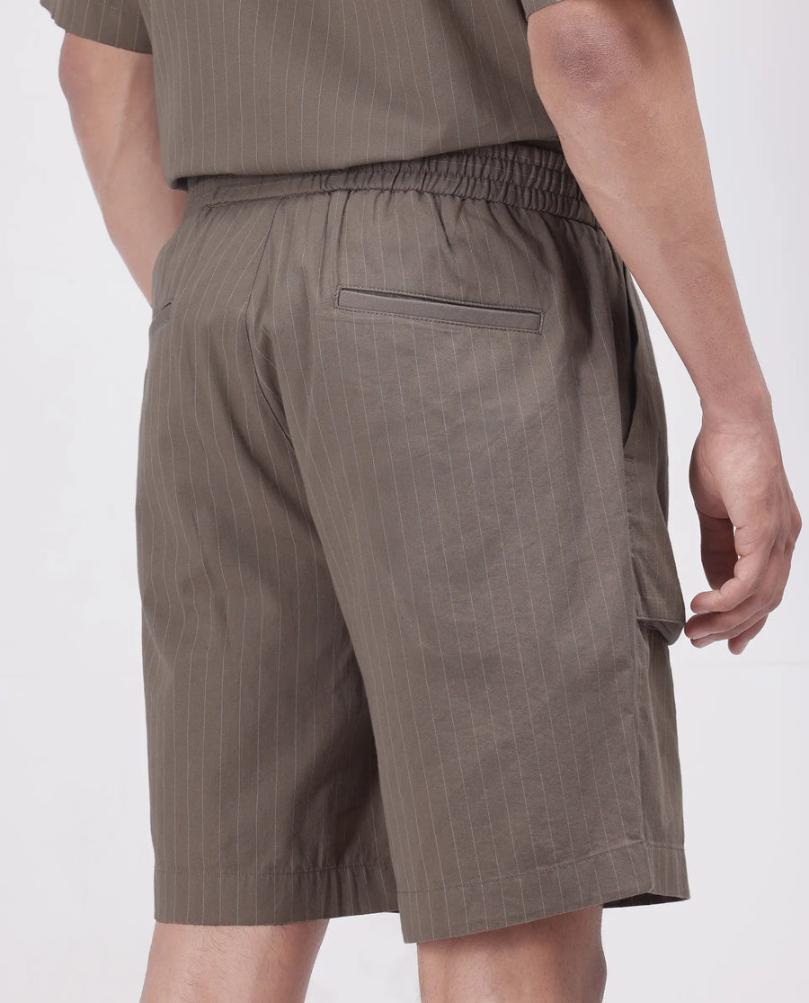 Rare Rabbit Men's Habar Beige Cotton Striped Print Oversized Fit Shorts
