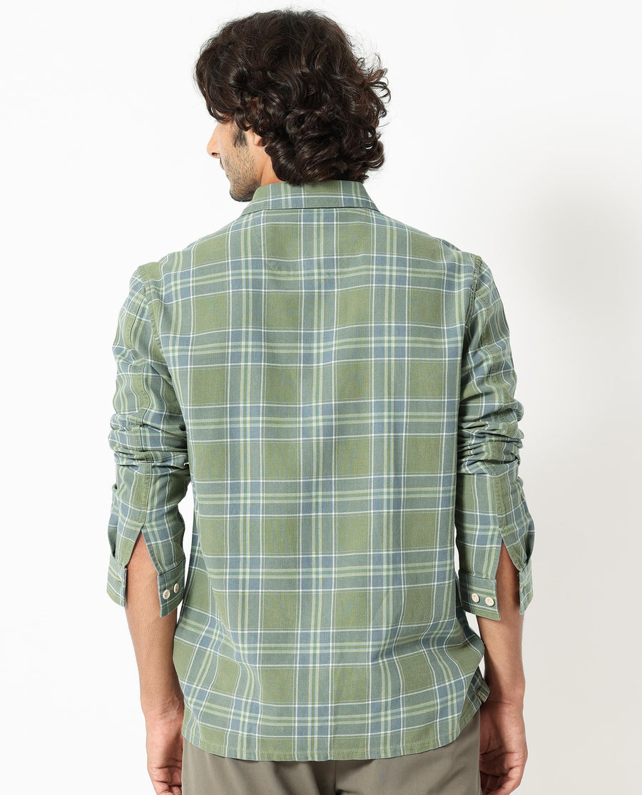 Rare Rabbit Men's Hadsten Green Cotton Checked Print Regular Fit Full Sleeve Collared Shirt