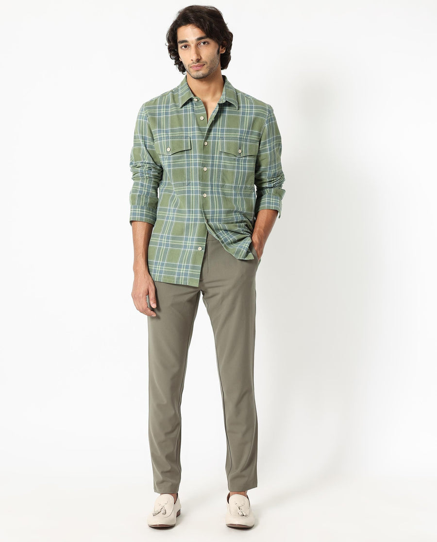 Rare Rabbit Men's Hadsten Green Cotton Checked Print Regular Fit Full Sleeve Collared Shirt