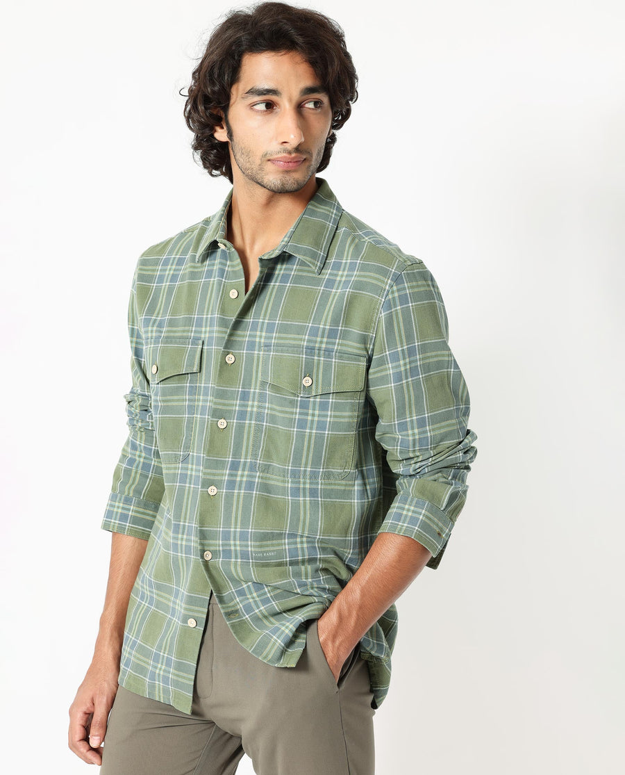 Rare Rabbit Men's Hadsten Green Cotton Checked Print Regular Fit Full Sleeve Collared Shirt