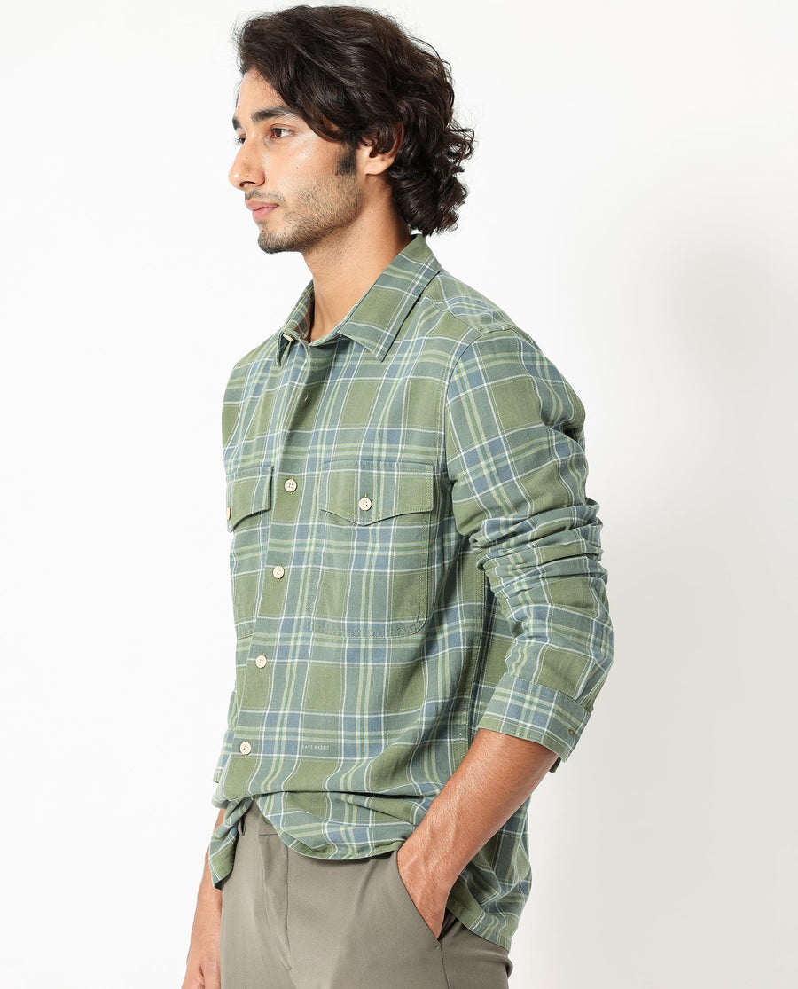 Rare Rabbit Men's Hadsten Green Cotton Checked Print Regular Fit Full Sleeve Collared Shirt