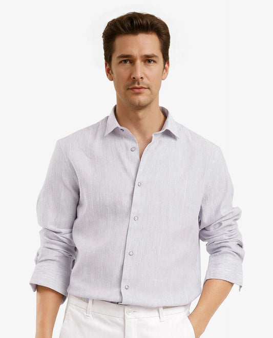 Rare Rabbit Men's Halk-1 Light Purple Cotton Blend Striped Print Regular Fit Full Sleeve Collared Shirt