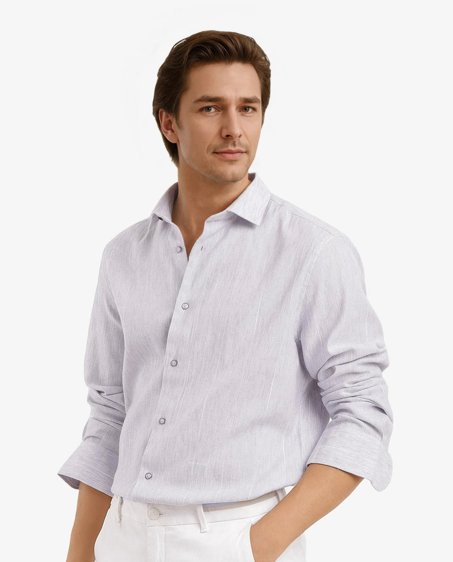 Rare Rabbit Men's Halk-1 Light Purple Cotton Blend Striped Print Regular Fit Full Sleeve Collared Shirt