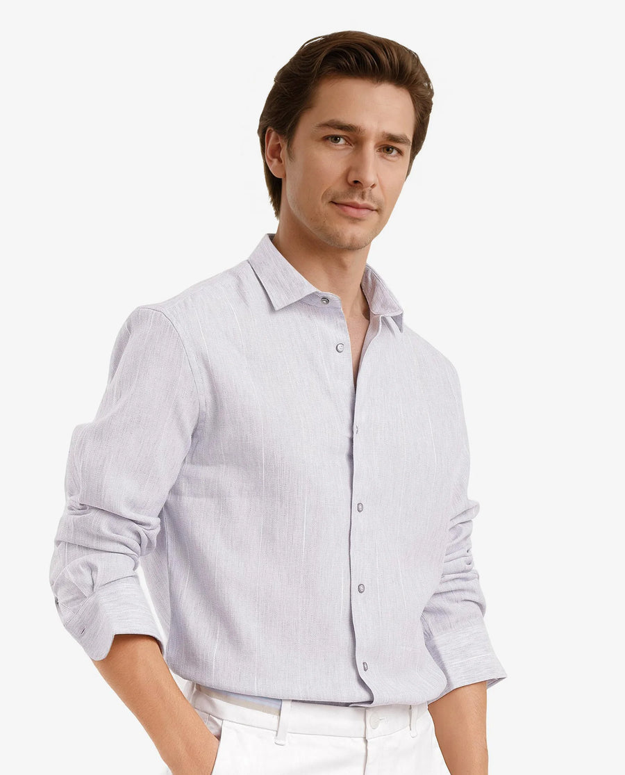 Rare Rabbit Men's Halk-1 Light Purple Cotton Blend Striped Print Regular Fit Full Sleeve Collared Shirt