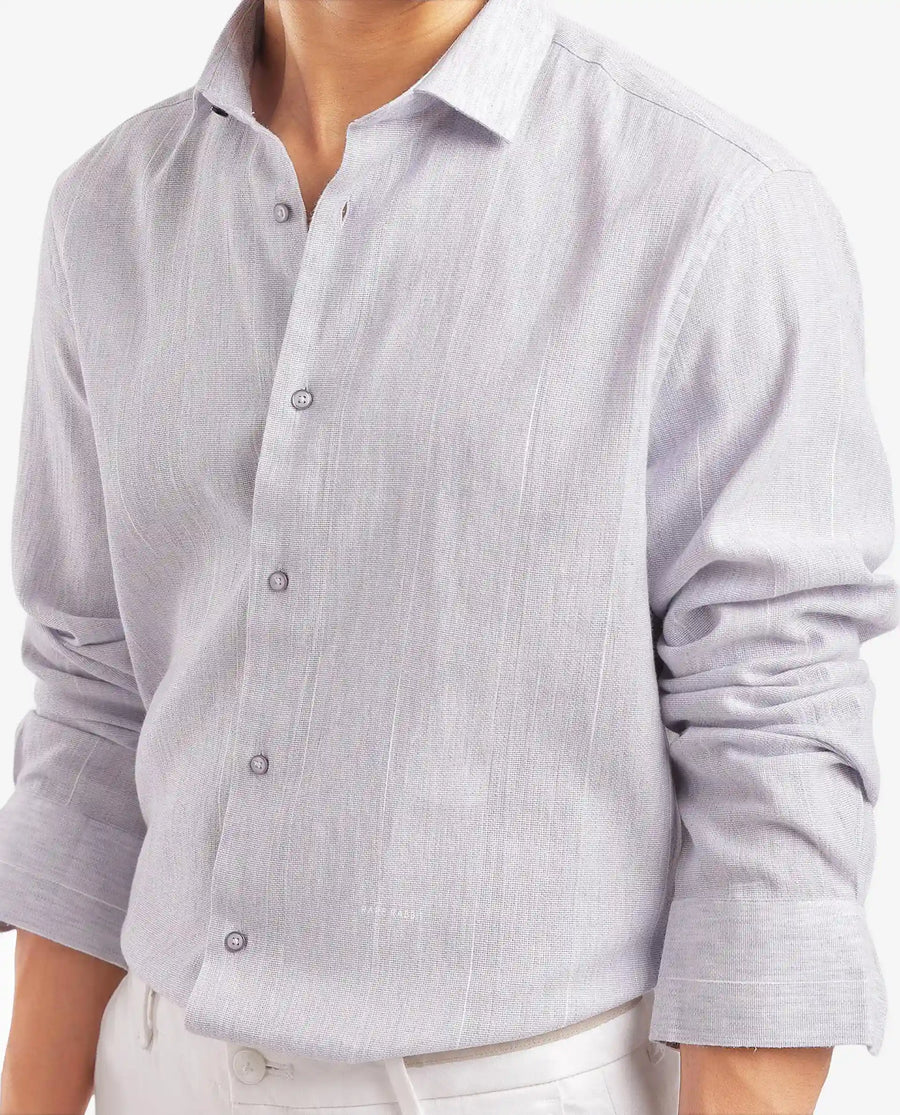 Rare Rabbit Men's Halk-1 Light Purple Cotton Blend Striped Print Regular Fit Full Sleeve Collared Shirt