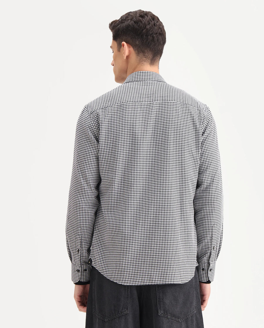 Rare Rabbit Men's Hall Black Cotton Checked Print Regular Fit Full Sleeve Collared Shirt