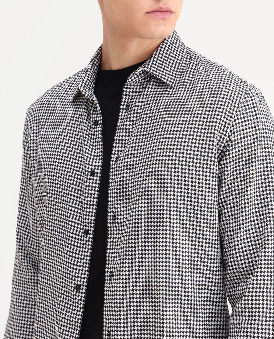 Rare Rabbit Men's Hall Black Cotton Checked Print Regular Fit Full Sleeve Collared Shirt