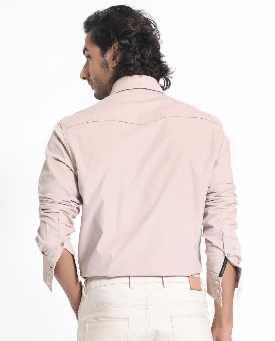 Rare Rabbit Men's Halle Dusky Peach Cotton Plain Regular Fit Full Sleeve Collared Shirt