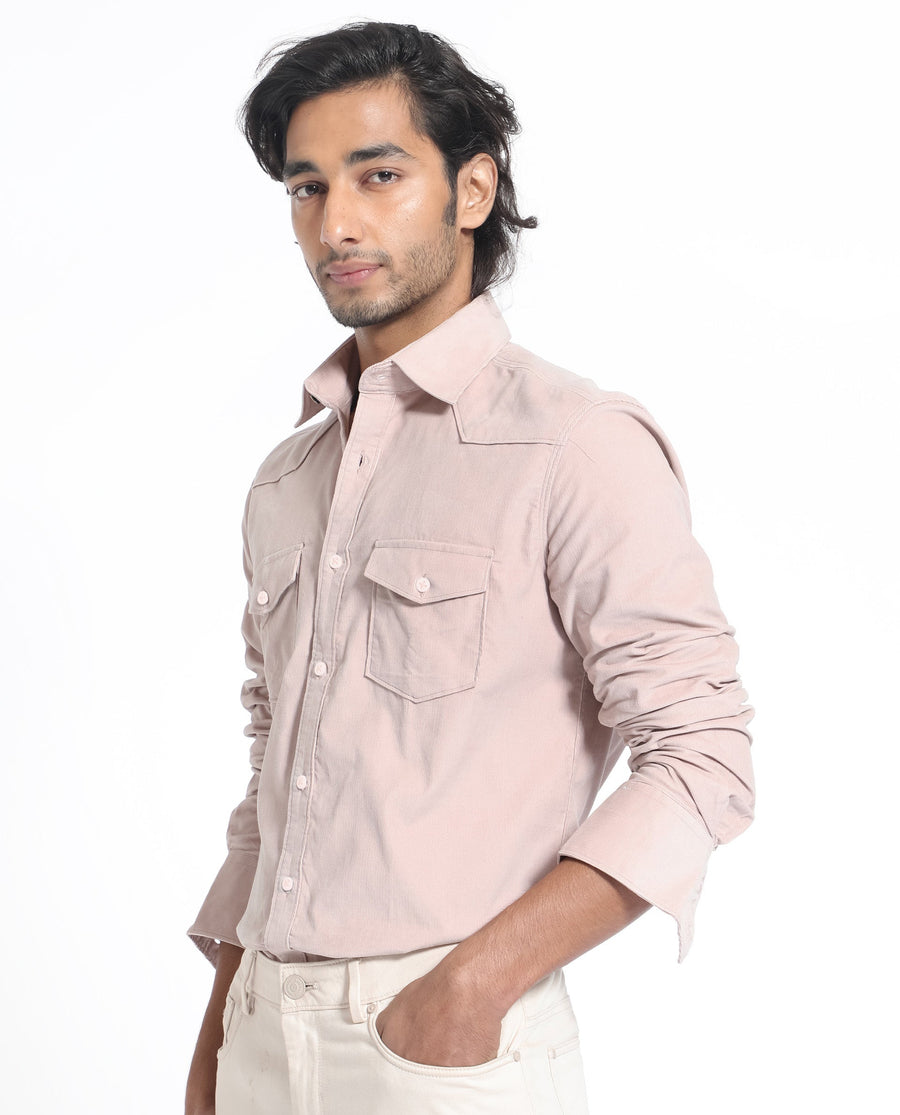Rare Rabbit Men's Halle Dusky Peach Cotton Plain Regular Fit Full Sleeve Collared Shirt