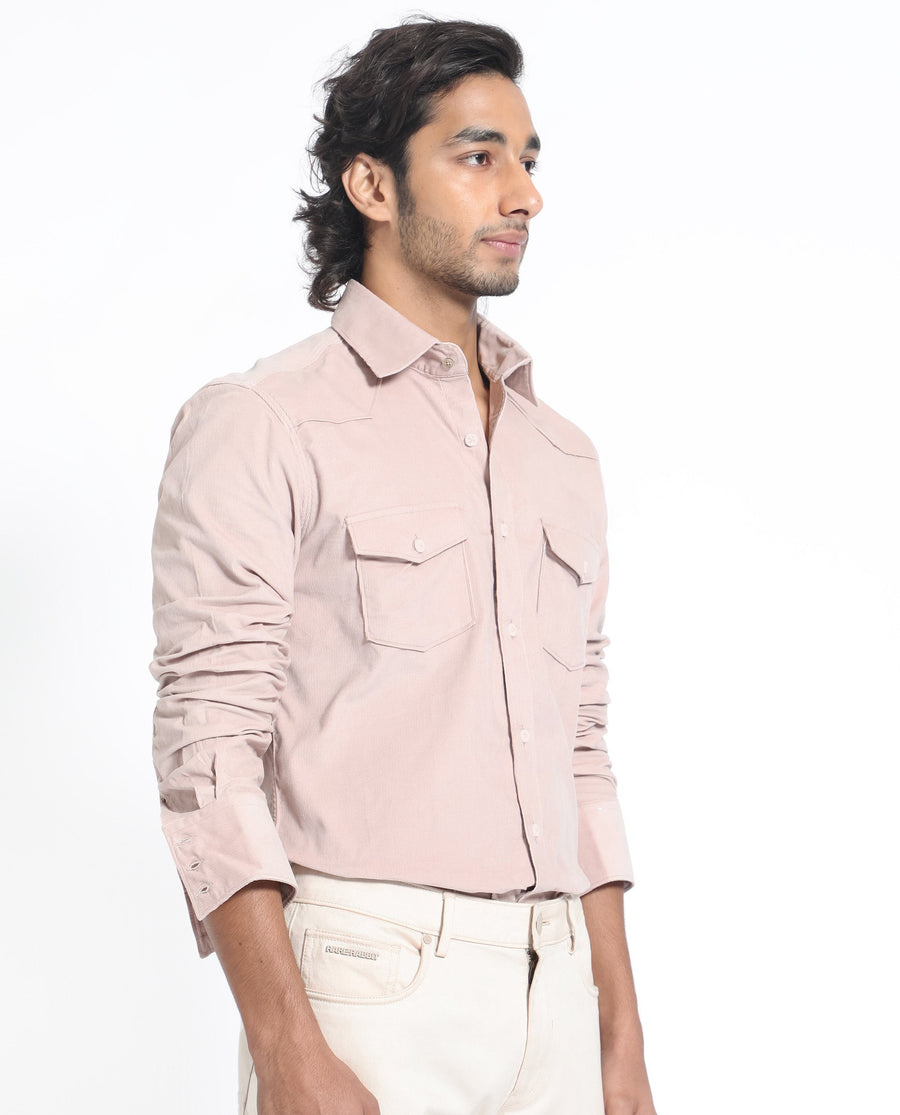Rare Rabbit Men's Halle Dusky Peach Cotton Plain Regular Fit Full Sleeve Collared Shirt