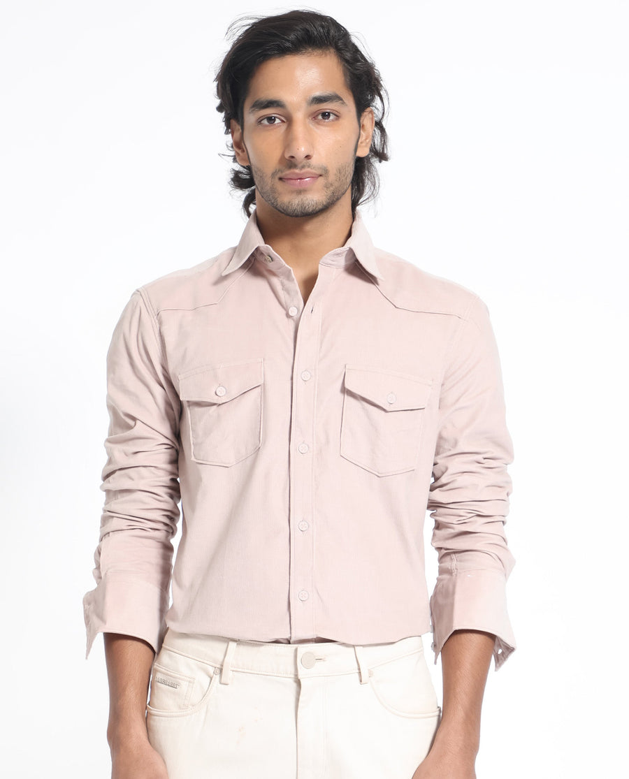 Rare Rabbit Men's Halle Dusky Peach Cotton Plain Regular Fit Full Sleeve Collared Shirt
