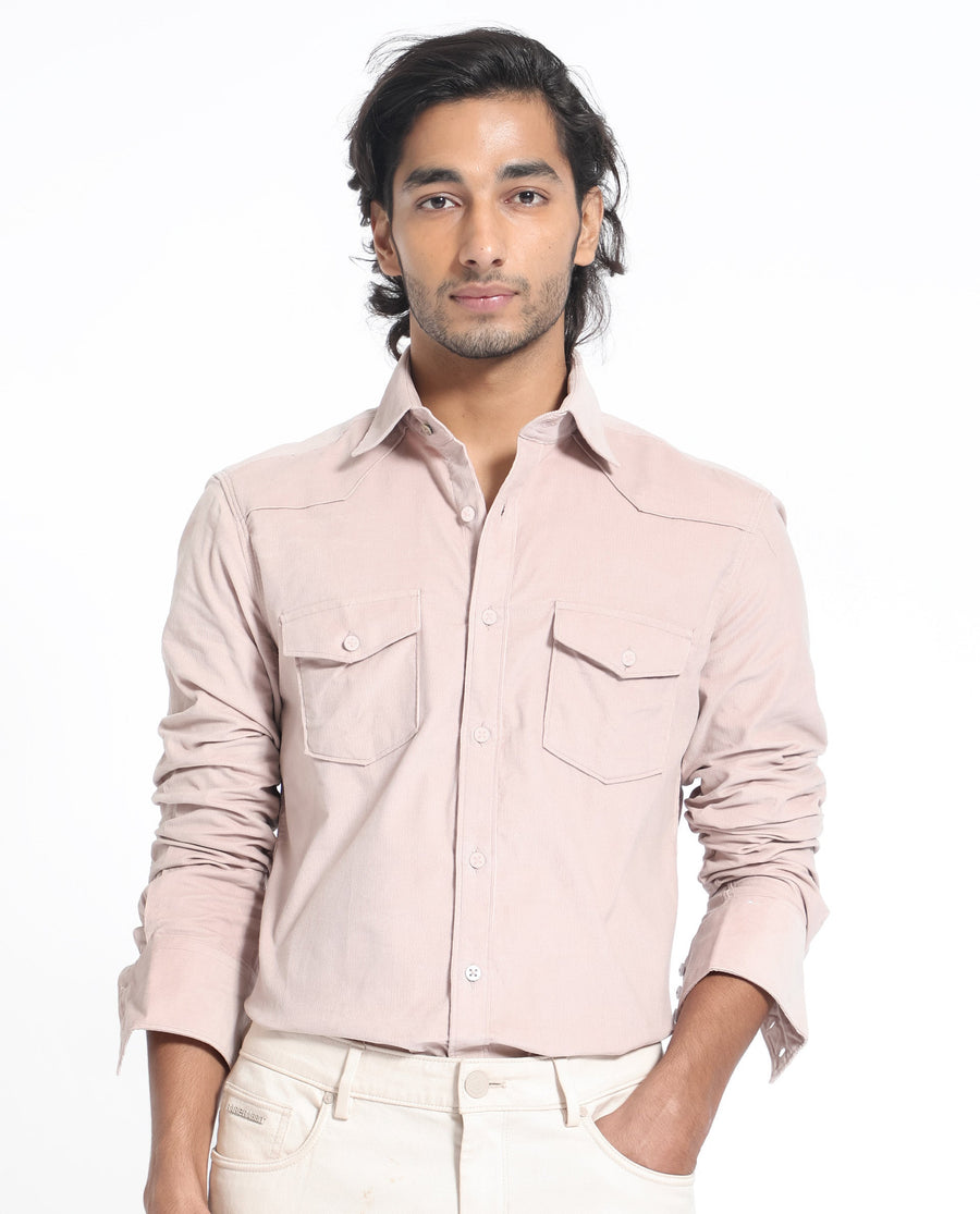 Rare Rabbit Men's Halle Dusky Peach Cotton Plain Regular Fit Full Sleeve Collared Shirt