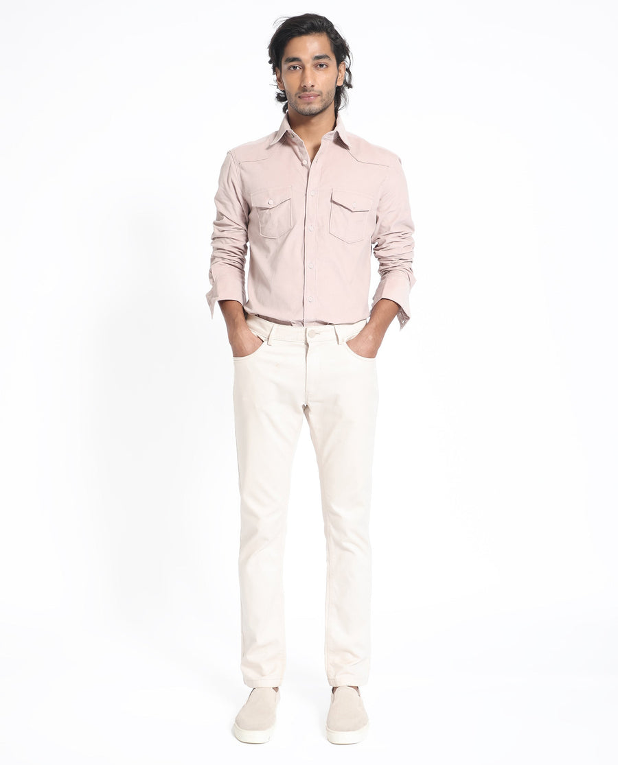 Rare Rabbit Men's Halle Dusky Peach Cotton Plain Regular Fit Full Sleeve Collared Shirt
