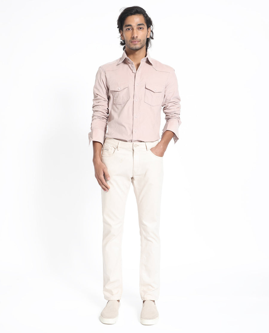 Rare Rabbit Men's Halle Dusky Peach Cotton Plain Regular Fit Full Sleeve Collared Shirt