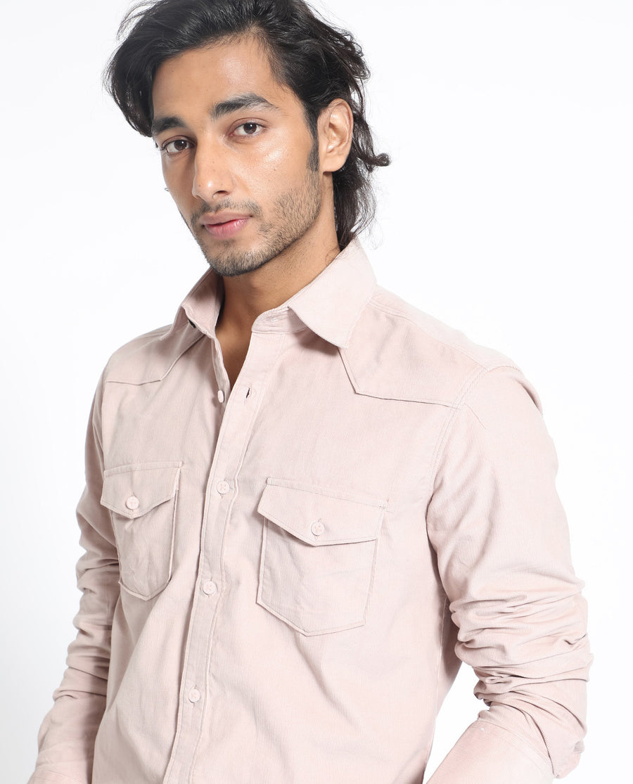 Rare Rabbit Men's Halle Dusky Peach Cotton Plain Regular Fit Full Sleeve Collared Shirt