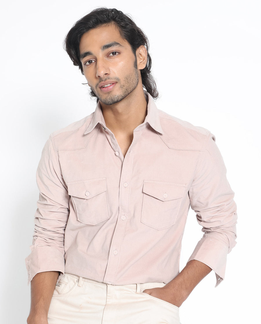 Rare Rabbit Men's Halle Dusky Peach Cotton Plain Regular Fit Full Sleeve Collared Shirt