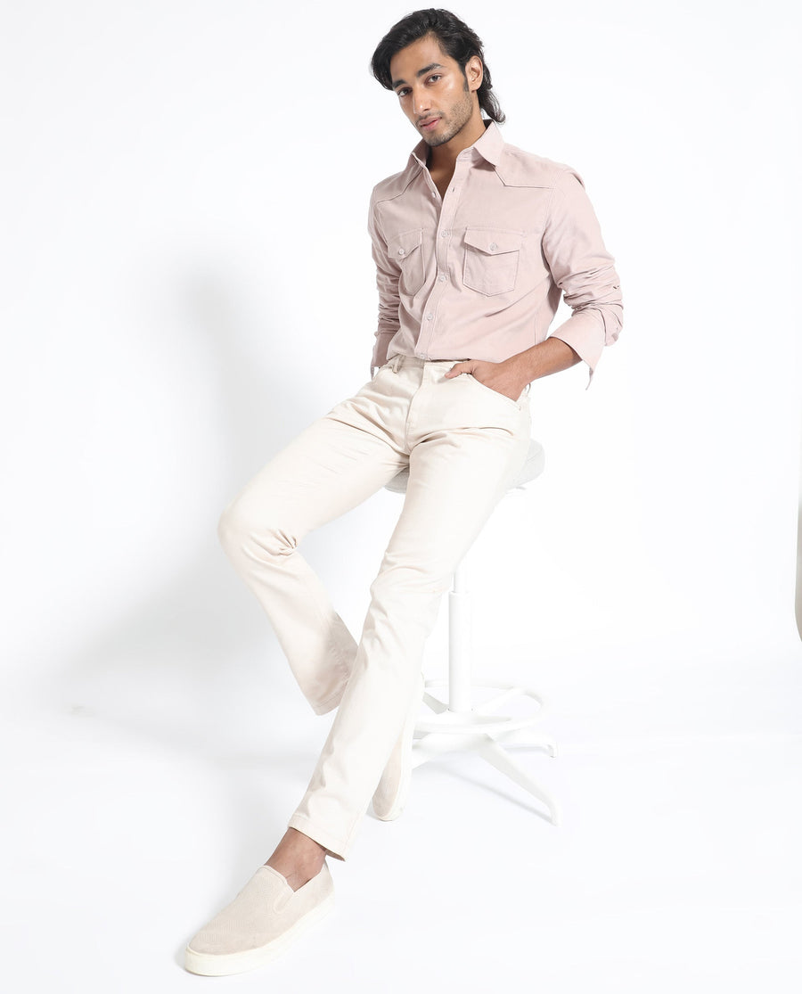 Rare Rabbit Men's Halle Dusky Peach Cotton Plain Regular Fit Full Sleeve Collared Shirt