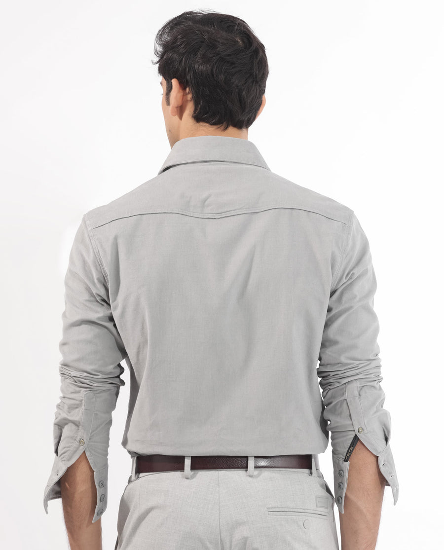 Rare Rabbit Men's Halle Grey Plain Regular Fit Full Sleeve Collared Shirt