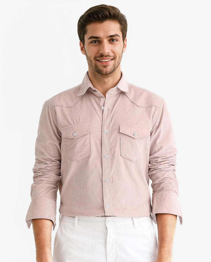 Rare Rabbit Men's Halle Dusky Peach Cotton Plain Regular Fit Full Sleeve Collared Shirt