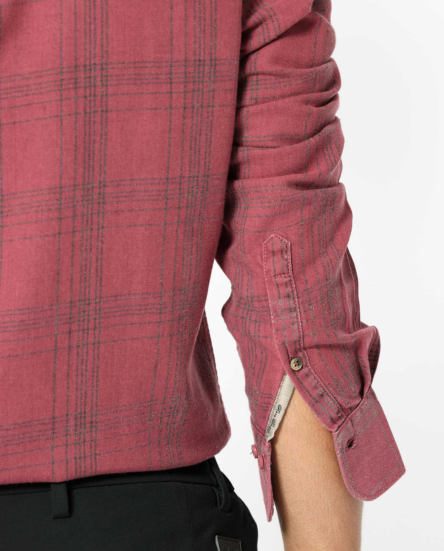 Rare Rabbit Men's Hammel Dark Pink Cotton Checked Print Regular Fit Full Sleeve Collared Shirt