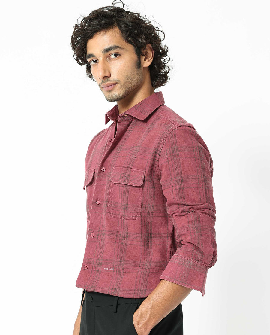 Rare Rabbit Men's Hammel Dark Pink Cotton Checked Print Regular Fit Full Sleeve Collared Shirt