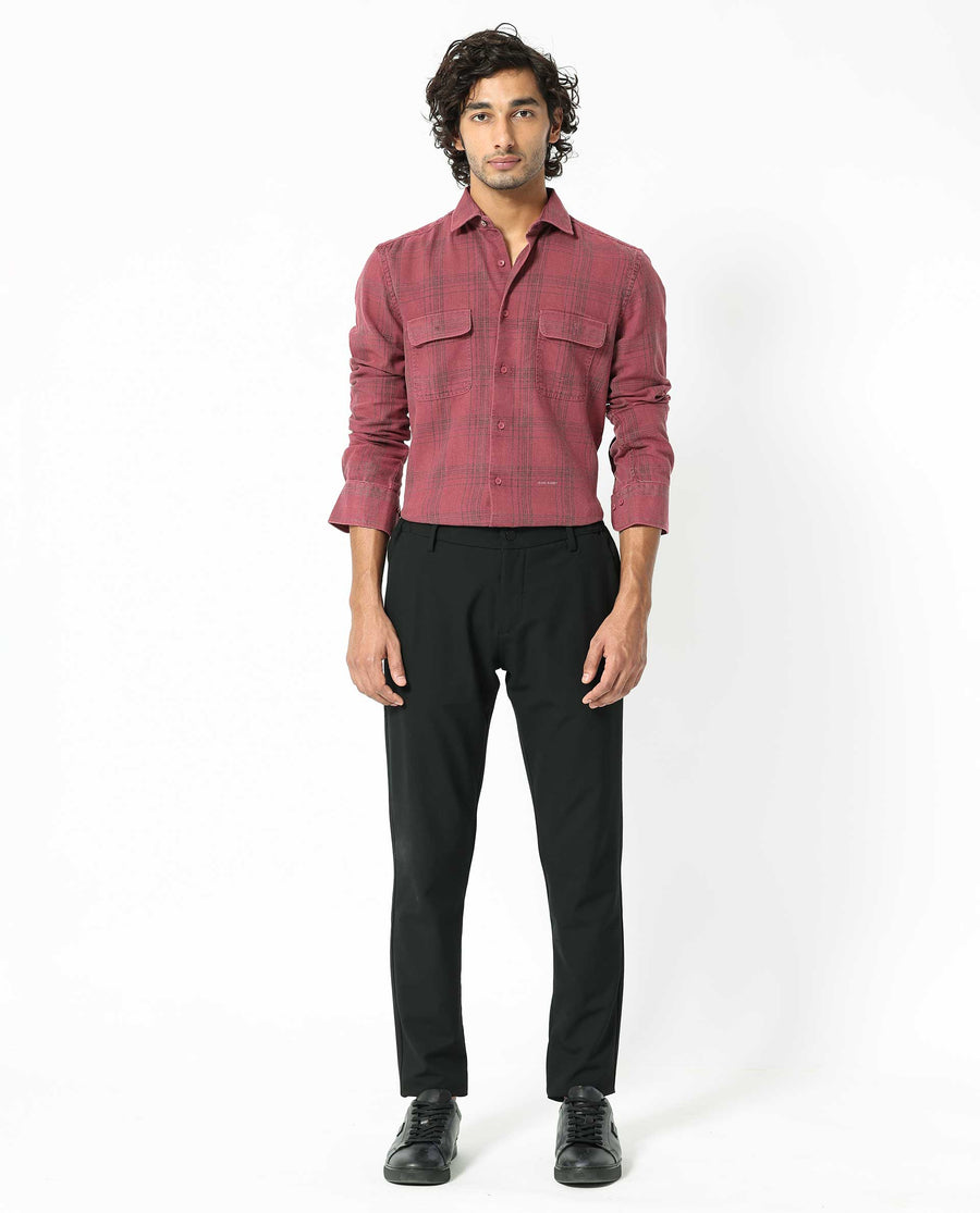 Rare Rabbit Men's Hammel Dark Pink Cotton Checked Print Regular Fit Full Sleeve Collared Shirt