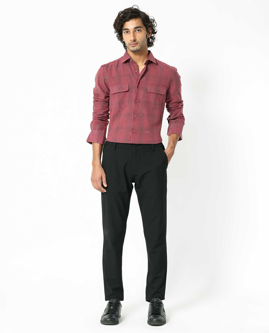 Rare Rabbit Men's Hammel Dark Pink Cotton Checked Print Regular Fit Full Sleeve Collared Shirt