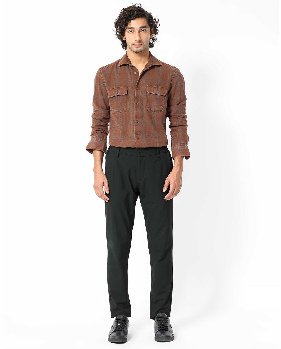 Rare Rabbit Men's Hammel Rust Cotton Checked Print Regular Fit Full Sleeve Collared Shirt