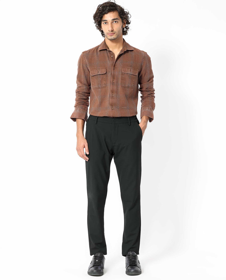 Rare Rabbit Men's Hammel Rust Cotton Checked Print Regular Fit Full Sleeve Collared Shirt