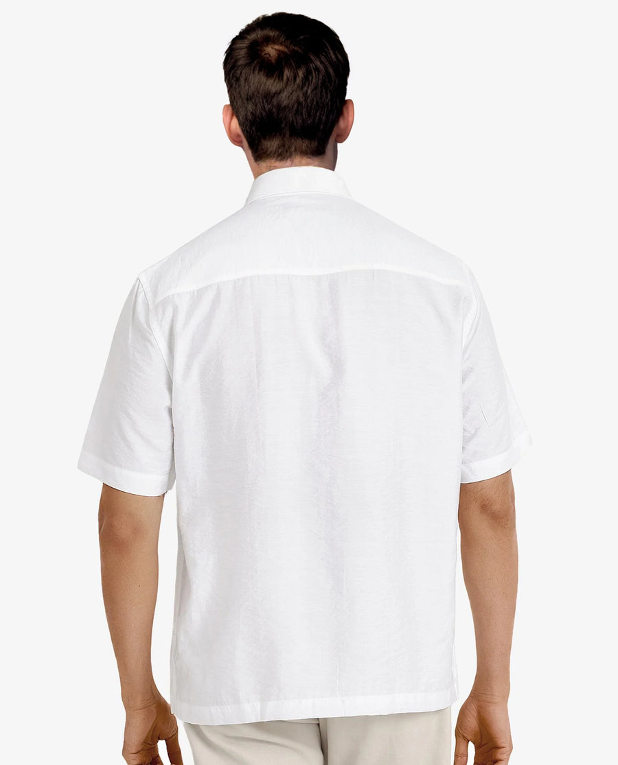 Rare Rabbit Men's Blois White Viscose Plain Boxy Fit Half Sleeve Collared Shirt
