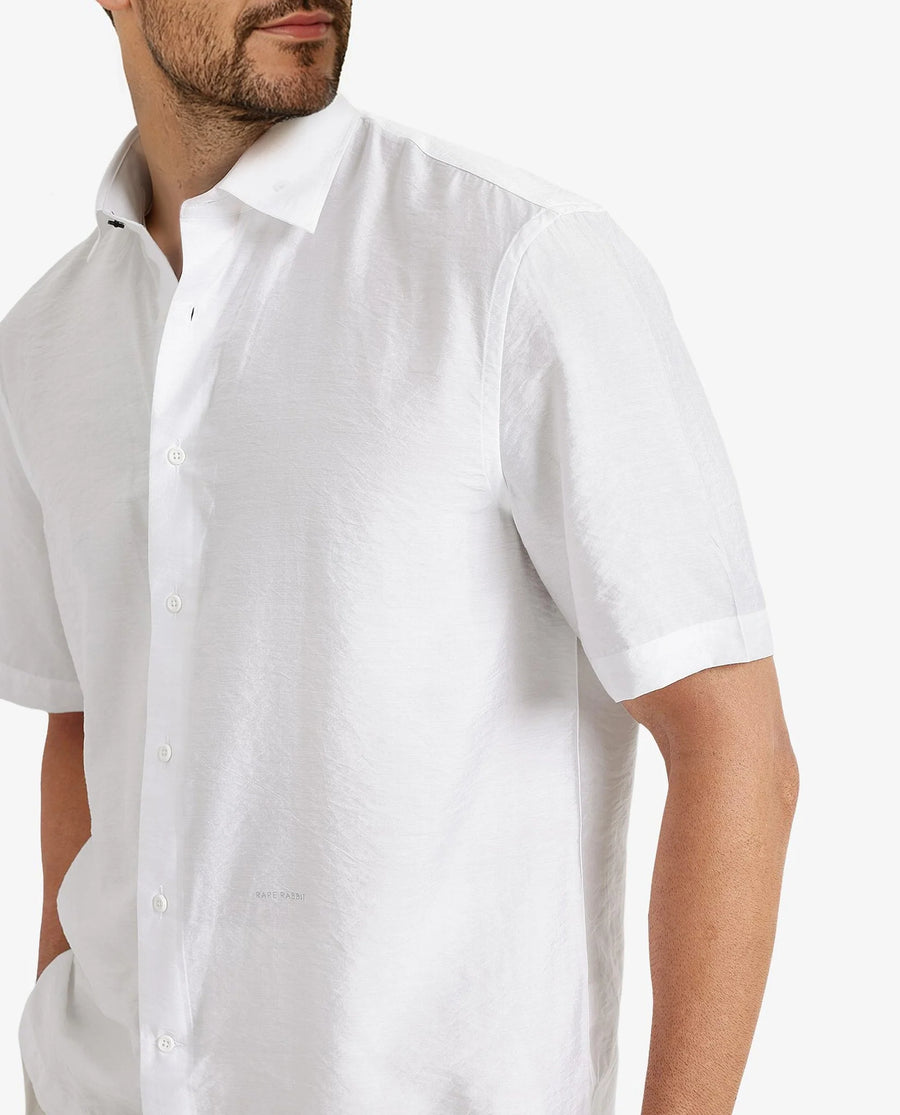 Rare Rabbit Men's Blois White Viscose Plain Boxy Fit Half Sleeve Collared Shirt