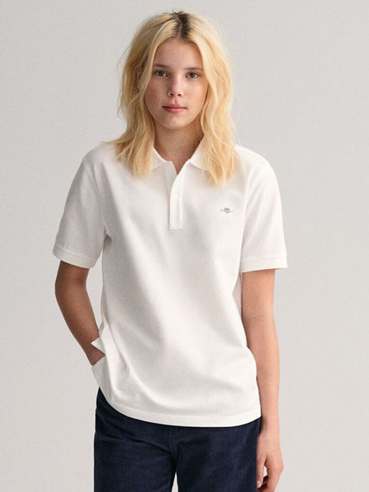GANT Boys White Solid Regular Fit Shield T-Shirt