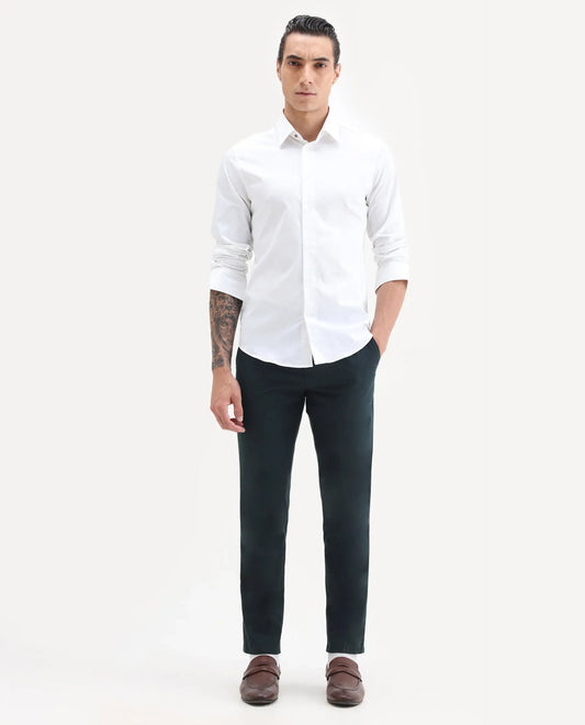 Rare Rabbit Men's Harlow Navy Cotton Plain Regular Fit Trouser