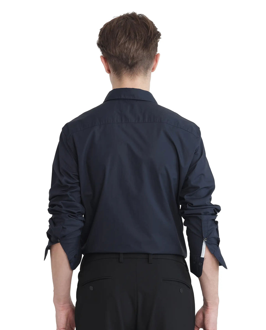 Rare Rabbit Men's Harmin-25 Navy Cotton Plain Regular Fit Full Sleeve Collared Shirt