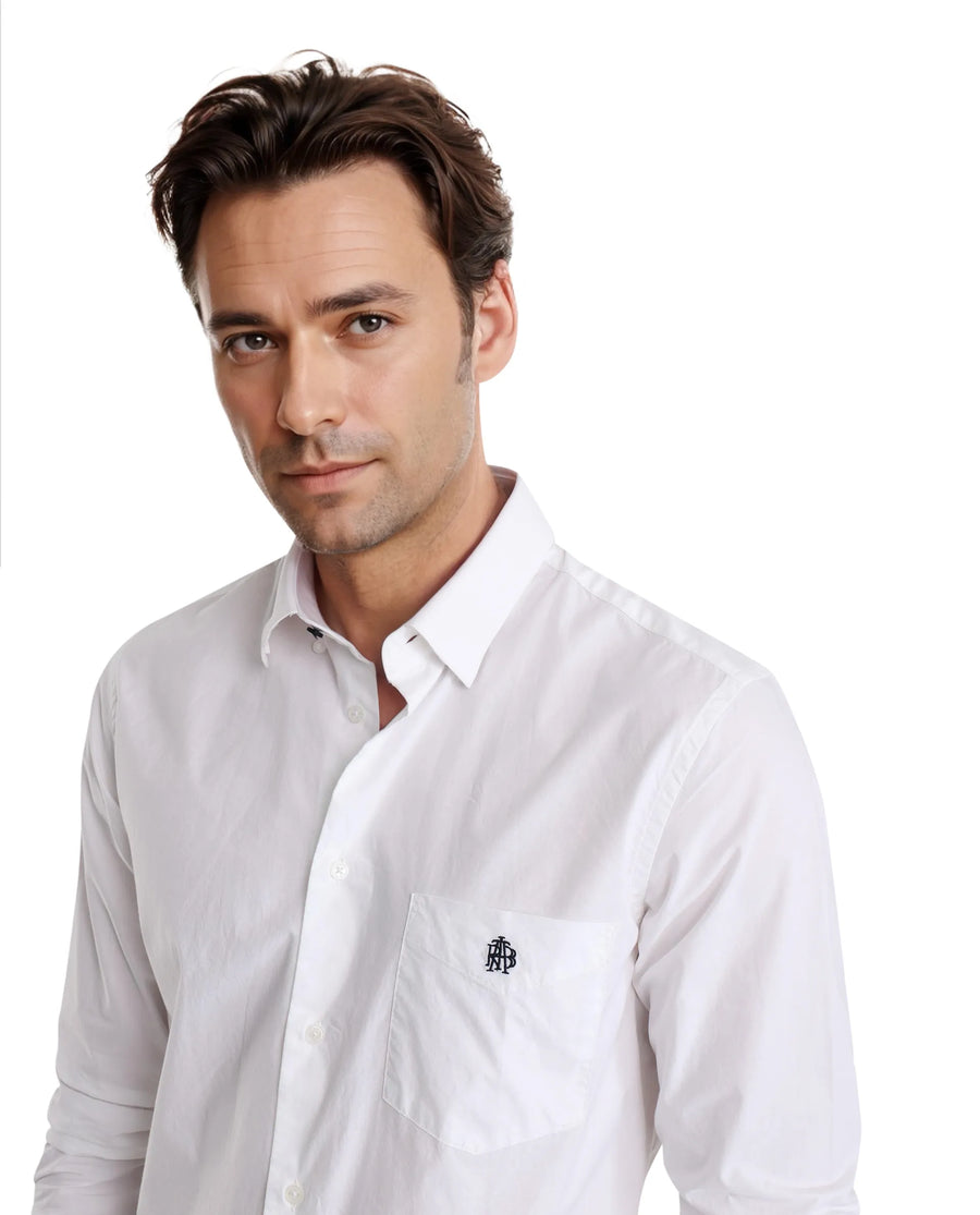 Rare Rabbit Men's Harmin White Cotton Embroidered Regular Fit Full Sleeve Collared Shirt