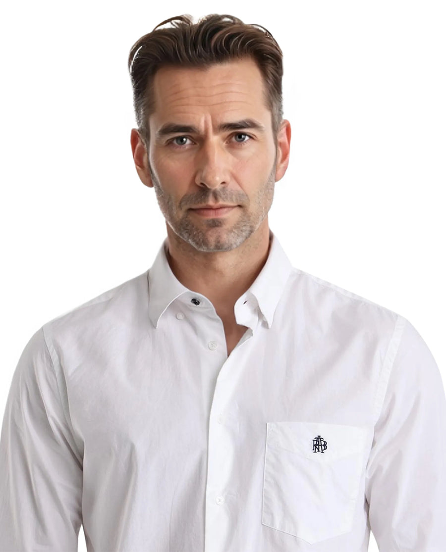 Rare Rabbit Men's Harmin White Cotton Embroidered Regular Fit Full Sleeve Collared Shirt