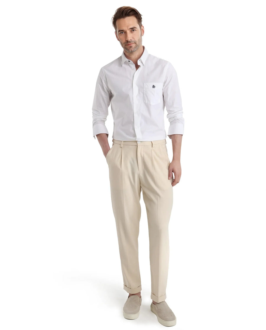 Rare Rabbit Men's Harmin White Cotton Embroidered Regular Fit Full Sleeve Collared Shirt