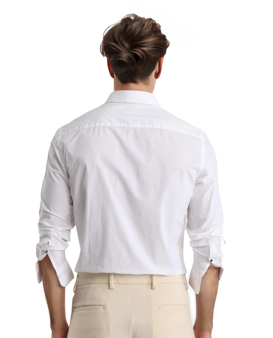 Rare Rabbit Men's Harmin White Cotton Embroidered Regular Fit Full Sleeve Collared Shirt
