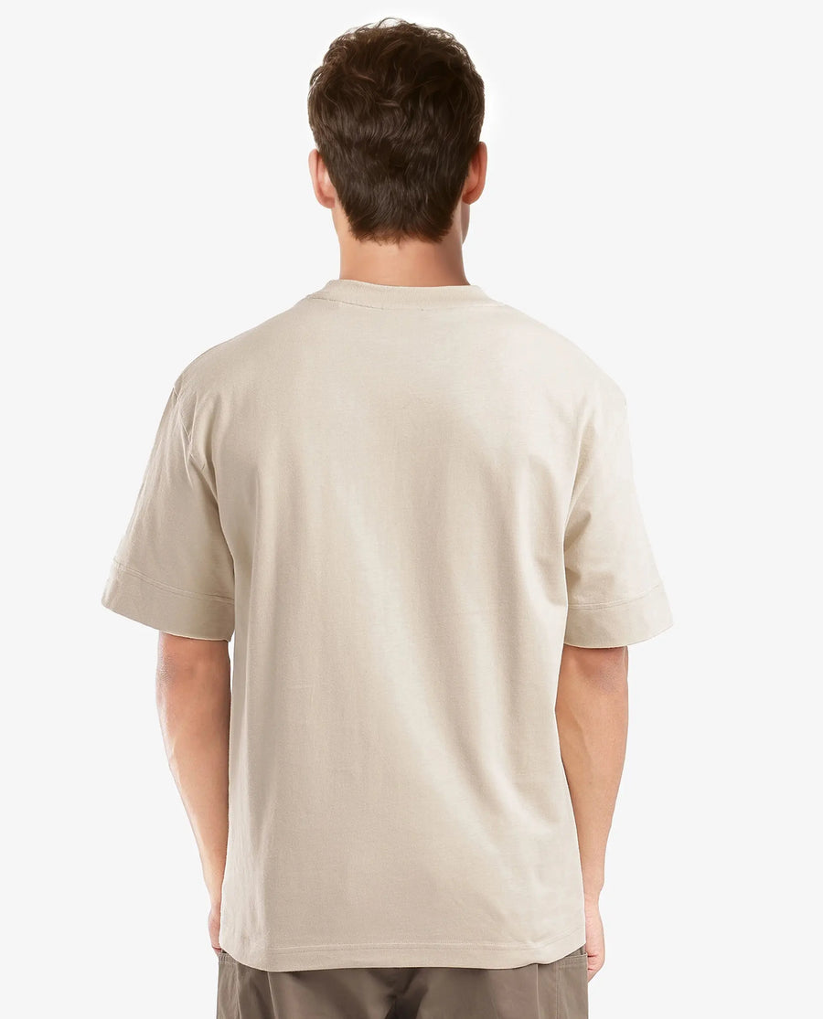 Rare Rabbit Men's Harve Beige Cotton Blend Graphic Print Boxy Fit Half Sleeve Crew Neck T-Shirt