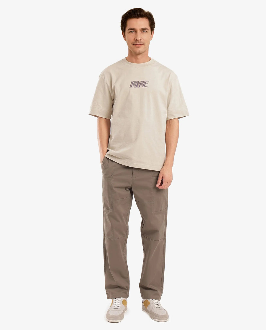 Rare Rabbit Men's Harve Beige Cotton Blend Graphic Print Boxy Fit Half Sleeve Crew Neck T-Shirt