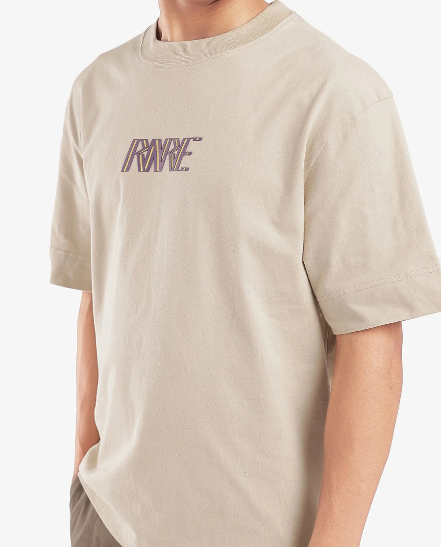 Rare Rabbit Men's Harve Beige Cotton Blend Graphic Print Boxy Fit Half Sleeve Crew Neck T-Shirt