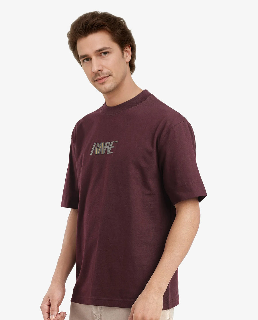 Rare Rabbit Men's Harve Brown Cotton Blend Graphic Print Boxy Fit Half Sleeve Crew Neck T-Shirt