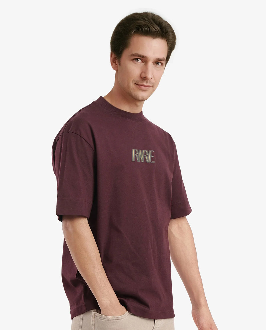 Rare Rabbit Men's Harve Brown Cotton Blend Graphic Print Boxy Fit Half Sleeve Crew Neck T-Shirt