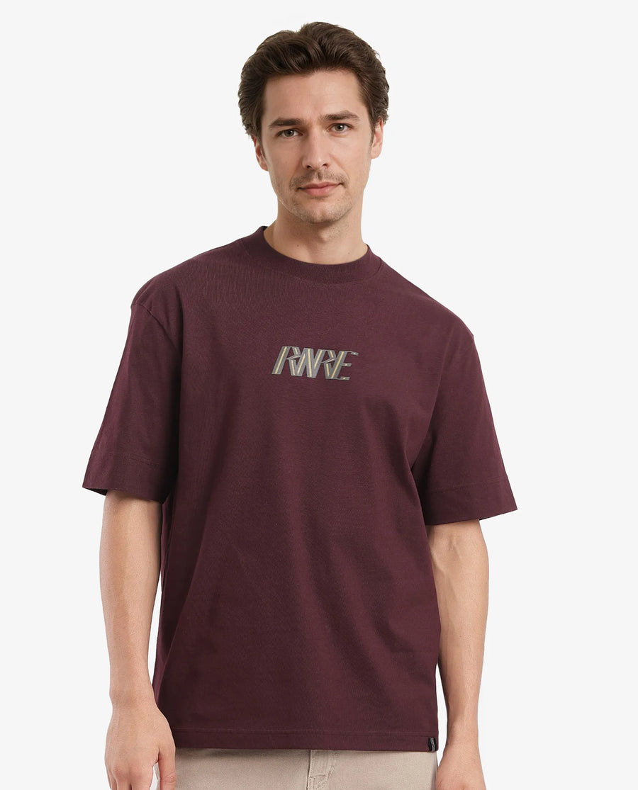 Rare Rabbit Men's Harve Brown Cotton Blend Graphic Print Boxy Fit Half Sleeve Crew Neck T-Shirt