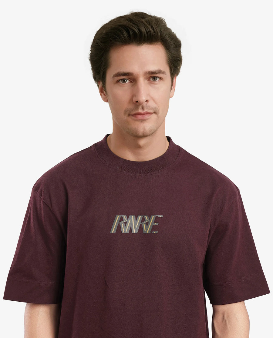 Rare Rabbit Men's Harve Brown Cotton Blend Graphic Print Boxy Fit Half Sleeve Crew Neck T-Shirt