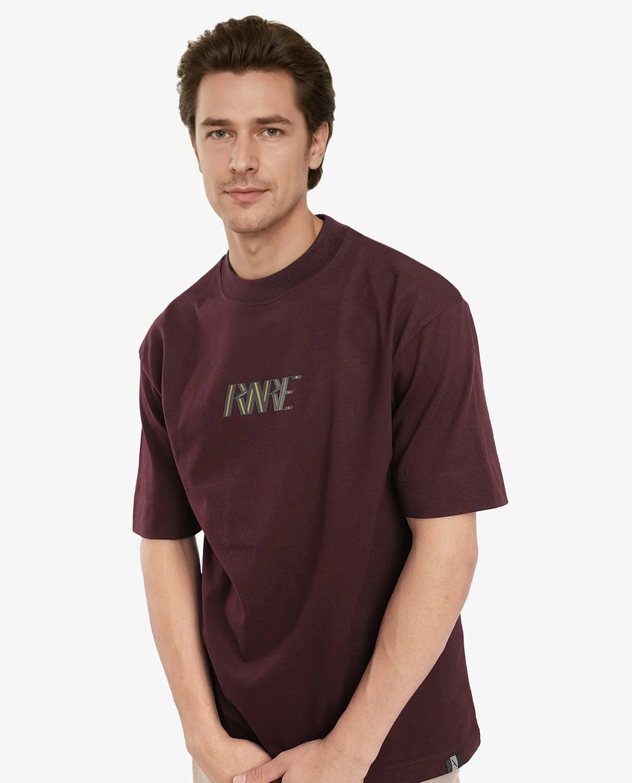 Rare Rabbit Men's Harve Brown Cotton Blend Graphic Print Boxy Fit Half Sleeve Crew Neck T-Shirt