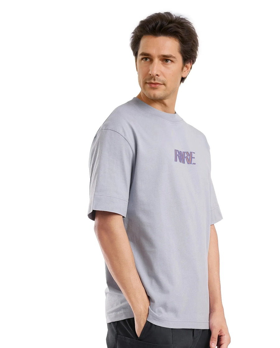 Rare Rabbit Men's Harve Light Blue Cotton Blend Graphic Print Boxy Fit Half Sleeve Crew Neck T-Shirt