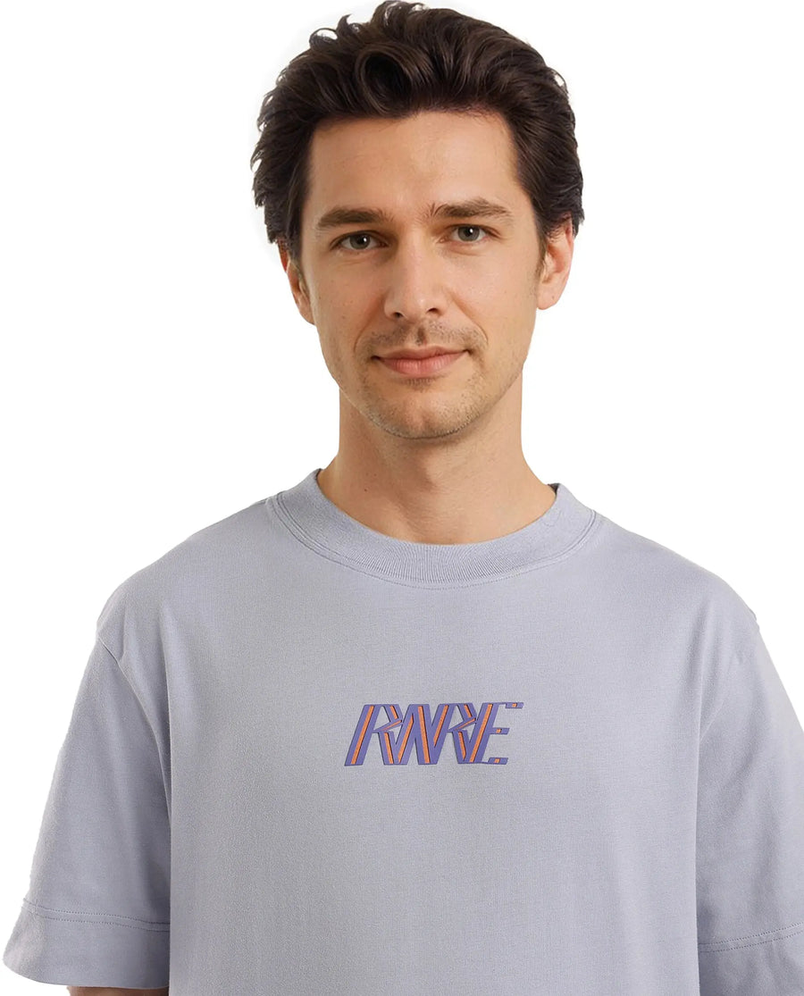 Rare Rabbit Men's Harve Light Blue Cotton Blend Graphic Print Boxy Fit Half Sleeve Crew Neck T-Shirt