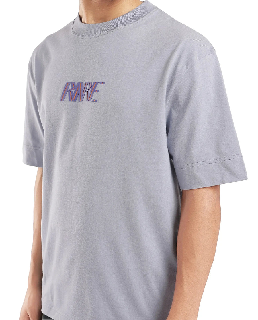 Rare Rabbit Men's Harve Light Blue Cotton Blend Graphic Print Boxy Fit Half Sleeve Crew Neck T-Shirt